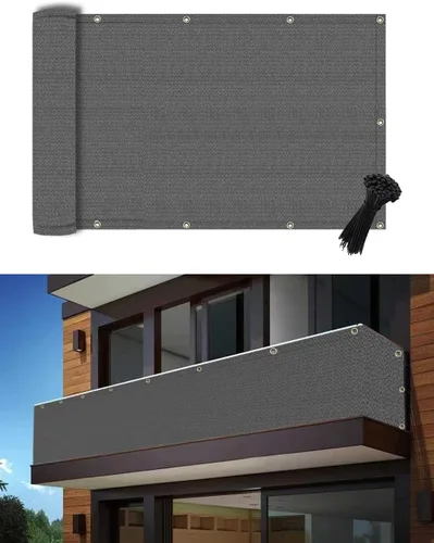 Vista 7 de POYEE - Cubierta de privacidad para balcón, color negro, 3 x 10 pies, para apartamentos y patios UV Protection Weather Resistant Shade Cloth for