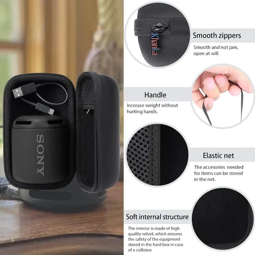 Vista 5 de khanka Estuche de viaje duro de repuesto para Sony SRS-XB13 Extra Bass Compact Portable Impermeable Bluetooth Altavoz (negro)