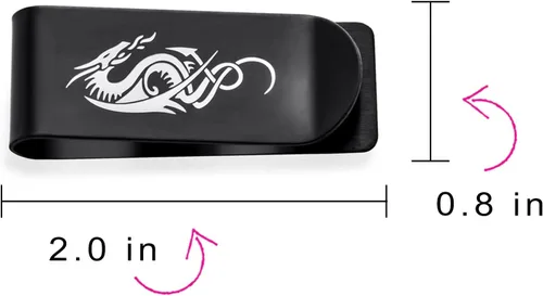 Vista 4 de Personalizado de dos tonos negro gris amplio fuerte cráneo, estrella ninja, dragón hombres clip tarjeta titular regalo padre grabado con láser negro