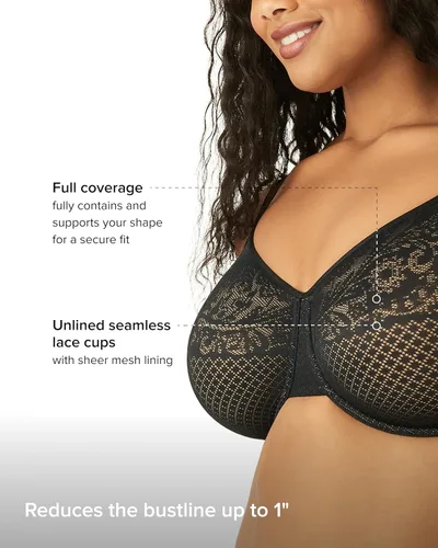Vista 4 de Wacoal Brasier Reductor de Efectos Visuales Sin Forro con Aros de Cobertura Completa para Mujer, 857210 Negro