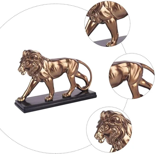 Vista 8 de VOSAREA Estatua de león de oro, estatua de león de resina, adorno de escultura de gato salvaje africano, estatua de león chino Fengshui