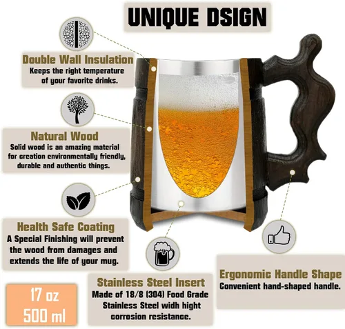 Vista 2 de Taza GOW. Taza de madera para cerveza Stein.Tankard. Regalos para jugadores