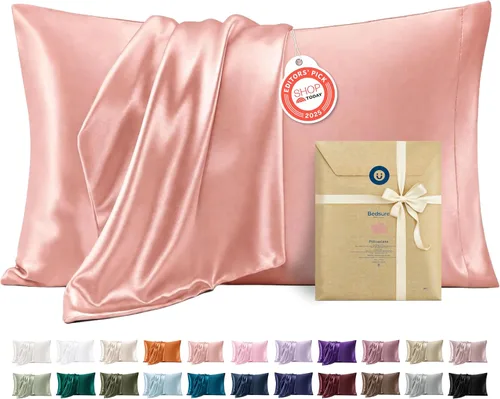Vista 57 de Bedsure Paquete de 2 fundas de almohada de satén similares a las fundas de almohada de seda tamaño estándar, funda de almohada para mujeres que