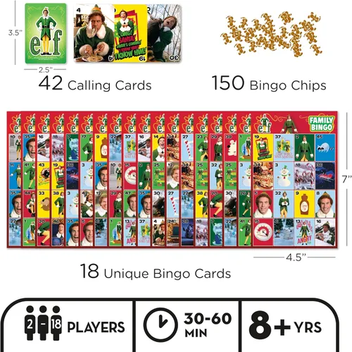 Vista 2 de AQUARIUS Juego de bingo familiar de elfos, divertido juego de fiesta familiar para niños, adolescentes y adultos, regalo entretenido de noche