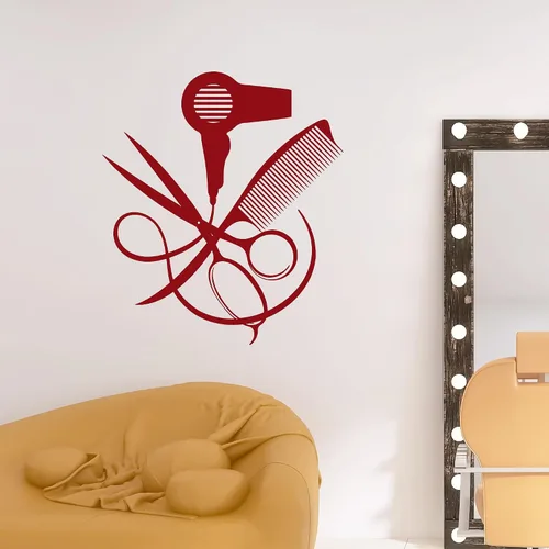 Vista 4 de Vinilo Pegatinas de pared de estilo peluquero para decoración de salón de belleza (4107ig)