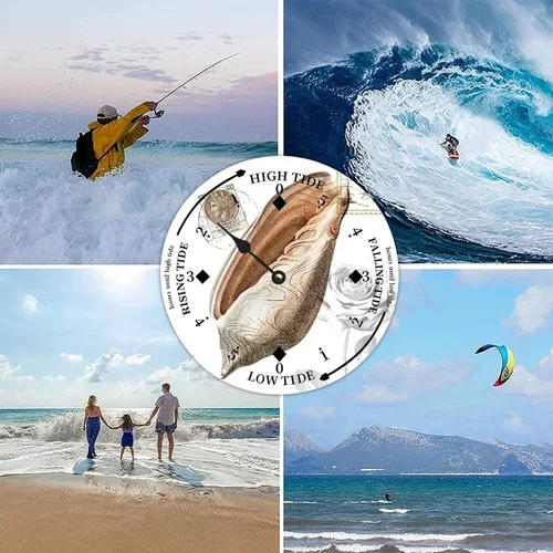 Vista 8 de Reloj de marea de madera con concha de caracola, hora del océano, marea alta costera, reloj de marea baja, movimiento de marea náutica de madera