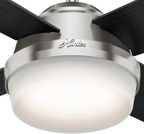 Vista 5 de Hunter Dempsey, ventilador de techo, moderno, silencioso, 44 pulgadas, níquel cepillado con luz LED y control remoto, montaje estándar, 4