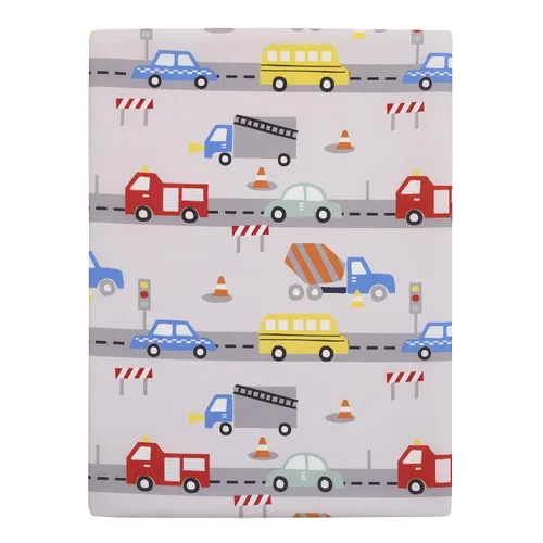 Vista 5 de Everything Kids Hoja de almohadilla para siesta preescolar roja, amarilla y azul para construcción, autobús, camión y automóvil Construcción