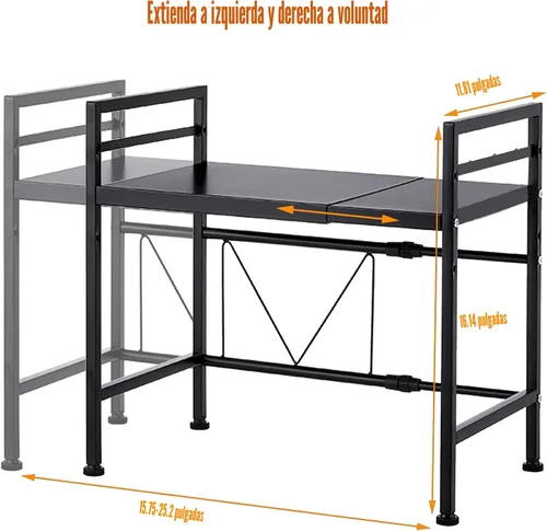 Vista 3 de Soporte extensible para horno de microondas, estante ajustable para microondas, estante para tostadora, estante resistente, organizador de encimera