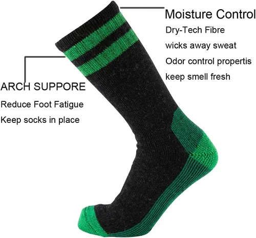 Vista 2 de Cerebro Calcetines de lana merino para hombre, calcetines acolchados a media pantorrilla que absorben la humedad, calcetines de senderismo