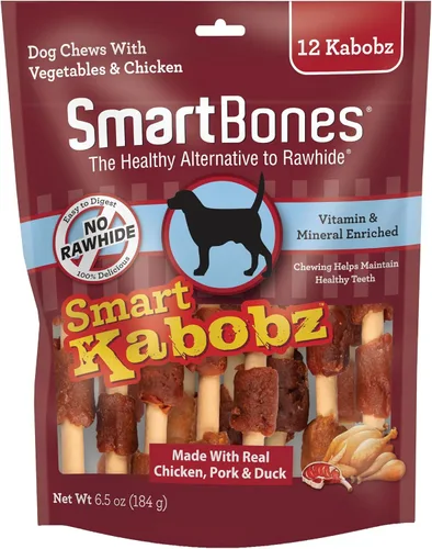 Vista 7 de SmartBones Smart Kabobz, trata a tu perro con un masticable sin cuero crudo hecho con pollo real, carne de res y cerdo, 12 unidades (paquete de 1)