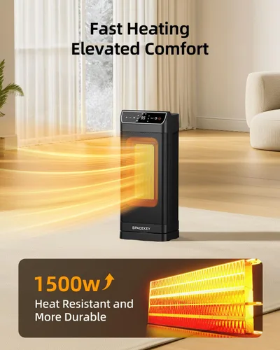 Vista 3 de Calentador ambiental, calentadores eléctricos para uso en interiores con termostato, control remoto, temporizador de 1-12H, oscilación de 70°
