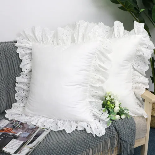 Vista 17 de Lemfux Juego de 2 fundas de almohada con volantes, fundas de almohada decorativas de algodón lavado, fundas de cojín sólidas desgastadas y elegantes