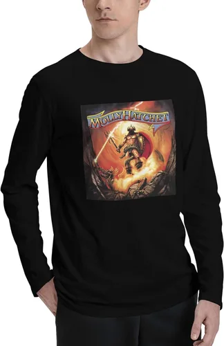Vista 2 de Molly Music and Hatchet Men's Long Sleeve Crewneck T-Shirts Base Layer Shirt Gym Athletic Tee Black