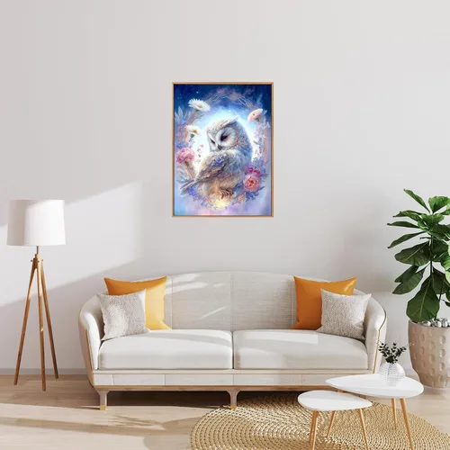 Vista 3 de YUE ZHE Kit de pintura de diamante de búho para adultos y niños, kit de arte de diamantes 5D para bricolaje, arte de gemas para decoración de pared