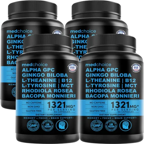 Vista 11 de Suplemento cerebral nootrópico 12 en 1 anhidro: Ginkgo Biloba para apoyo cerebral, memoria y enfoque - B12, Alpha GPC, L Teanina y suplementos