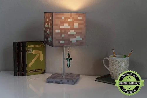 Vista 6 de Minecraft Lámpara LED de bloque de mineral de diamante con extractor de espada de diamante 3D Lámpara de 14 pulgadas