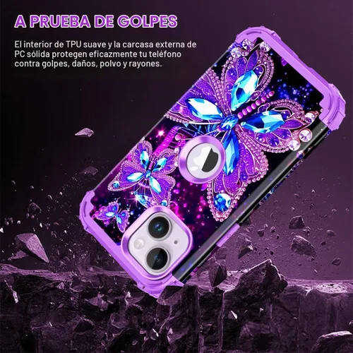 Vista 6 de Miqala Funda compatible con iPhone 13, que brilla en la oscuridad, tres capas, resistente, a prueba de golpes, de plástico duro, funda protectora