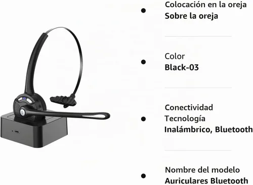 Vista 8 de Auriculares Bluetooth con micrófono, auriculares inalámbricos con cancelación de ruido, auriculares Bluetooth con base de carga de micrófono, botón