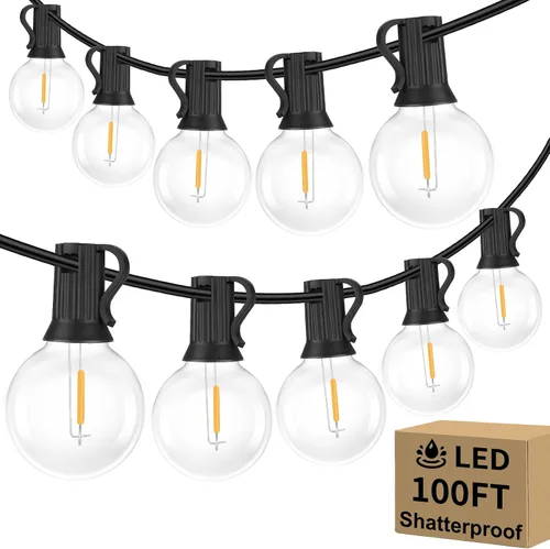 Vista 12 de Bosceos Tira de luces LED G40 para exteriores, 25 pies, regulables, inastillables, impermeables, con 12+2 bombillas conectables, luz colgante Blanco
