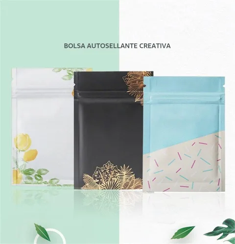 Vista 2 de 100 bolsas de hojas doradas para caramelos, café, Mylar para almacenamiento de alimentos, contenedor desechable para aperitivos, paquete