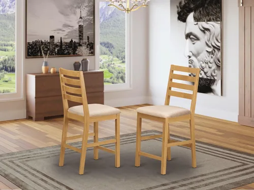 Vista 2 de East West Furniture CFS-OAK-C - Taburetes de bar con altura de mostrador de café, sillas de madera tapizadas de tela de lino, juego de 2, roble