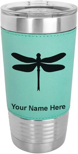 Vista 20 de LaserGram Vaso aislado al vacío de 20 onzas, libélula, grabado personalizado incluido (piel sintética, estilo béisbol)
