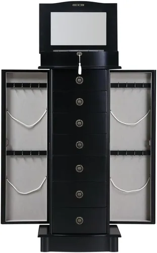 Vista 4 de Alveare Home North Jewelry Armoire - Organizador de almacenamiento con cierre con siete cajones espaciosos, color negro