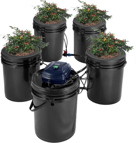 Vista 10 de VEVOR Sistema de Cultivo Hidropónico DWC, Sistema de Cultivo Hidropónico con Kit de Goteo Superior, Cultura de Agua Profunda de 5 Galones con Bomba