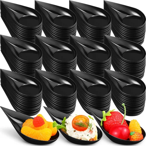 Vista 9 de Cucharas de plástico para aperitivos de 4 pulgadas, mini platos desechables para aperitivos, lágrimas para servir postre, lágrima, cuchara asiática