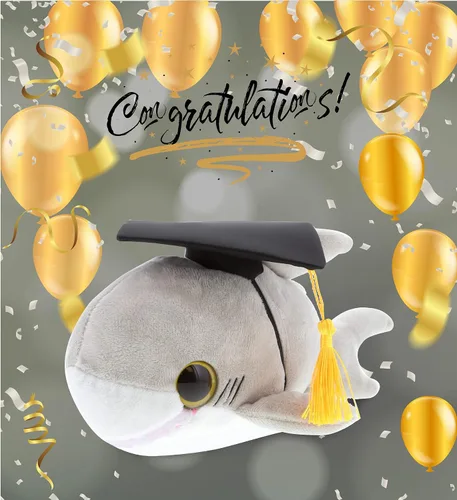 Vista 6 de DolliBu Big Eye Shark - Peluche de graduación de tiburón – Lindo juguete de peluche de regalo de graduación, peluche de tiburón de graduación