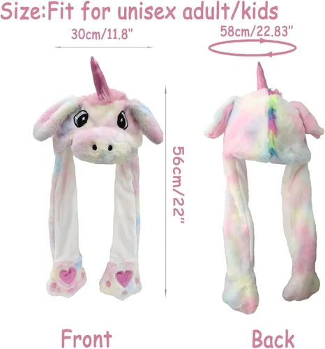 Vista 4 de GADMEXILY Gorro de peluche con orejas de animal para saltar para Halloween, Navidad, cosplay, novedad, gorra de fiesta para adultos, mujeres y niños