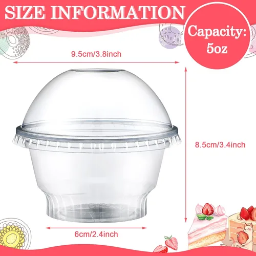 Vista 2 de Juego de 200 vasos de postre de plástico transparente de 5 onzas a granel con tapas desechables para frutas Party Plastic Dessert Fruit Cups for