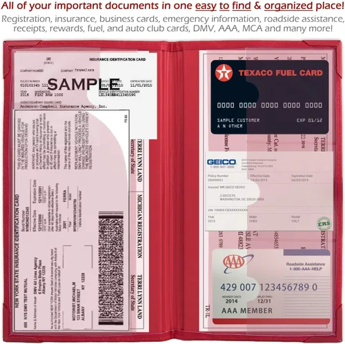 Vista 3 de Soporte para tarjetas de registro y seguro de automóvil, organizador de documentos para guantera de vehículo, soporte esencial para documentos