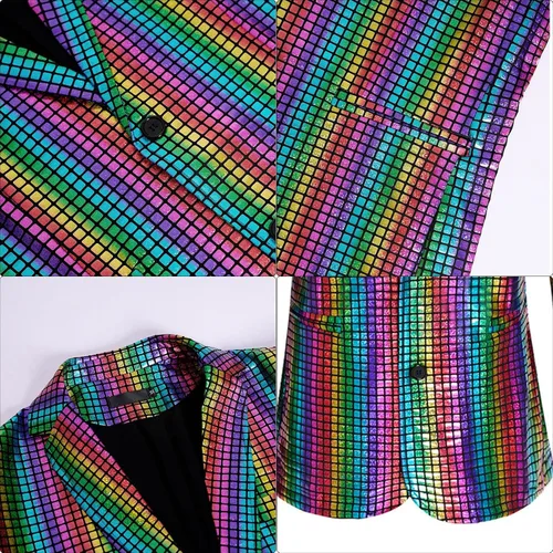 Vista 8 de BBAUER Trajes de lentejuelas, conjuntos de discoteca de 2 piezas para hombre, chaqueta brillante, chaqueta de lentejuelas con purpurina, traje