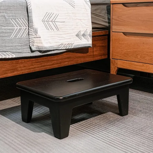 Vista 7 de CONSDAN Taburete escalón para cama, roble cultivado en Estados Unidos, taburete de madera para adultos y personas mayores, 6.5 pulgadas de alto