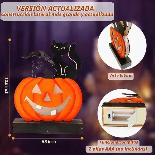 Vista 4 de Decoraciones de Halloween luces de calabaza para interiores, funciona con pilas, decoración de mesa de madera iluminada para decoración de Halloween