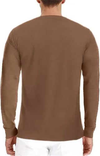 Vista 2 de Lexiart Camisas Henley de manga larga con botones y bolsillo para hombre