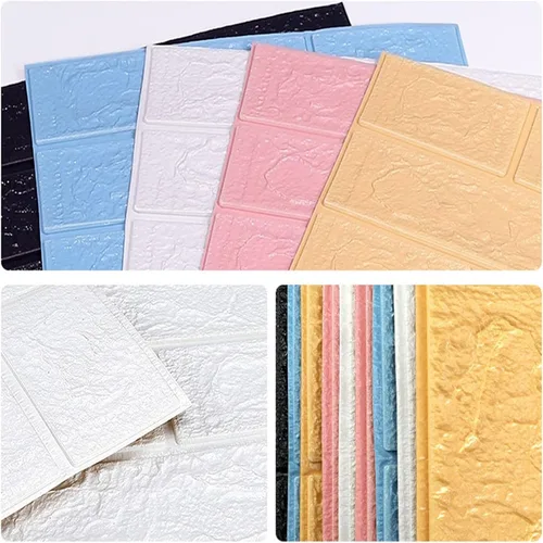 Vista 5 de Melairya Paneles de pared 3D autoadhesivos para decoración de paredes interiores, papel tapiz autoadhesivo de ladrillo de espuma, paquete de 20 Beige