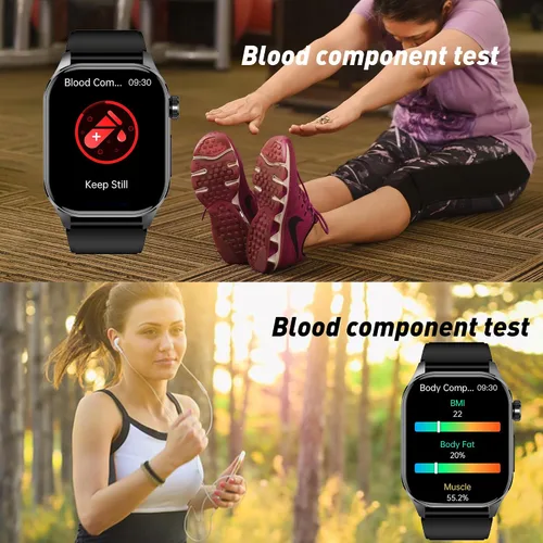 Vista 5 de Reloj inteligente para hombres y mujeres, pantalla AMOLED a color de 2.04 pulgadas, frecuencia cardíaca 24/7, oxígeno en sangre, presión arterial