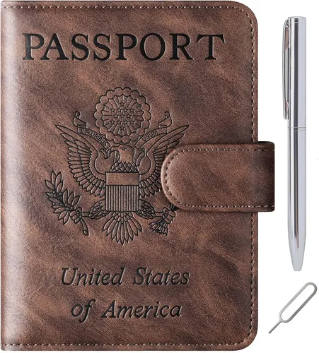 Vista 26 de LOHASLIFE Soporte para pasaporte para viajes, cartera con bloqueo RFID para 116#Negro