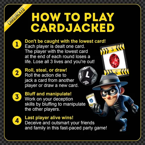 Vista 5 de CARDJACKED - Divertido juego de cartas para familias Juegos de cartas de fiesta para adultos 8-12 minutos de tiempo de juego Juego de cartas