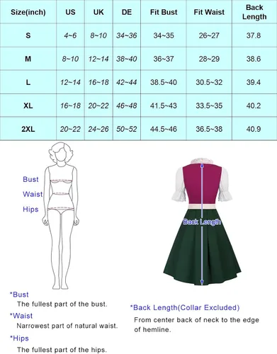 Vista 7 de JASAMBAC - Disfraz de Dirndl alemán para mujer, 3 piezas para Oktoberfest Carnaval