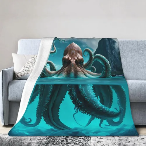 Vista 5 de Manta de pulpo para adultos, mullida, ligera, súper suave, cálida y acogedora, manta de franela de felpa para decoración de cama, sofá o silla, 60 x