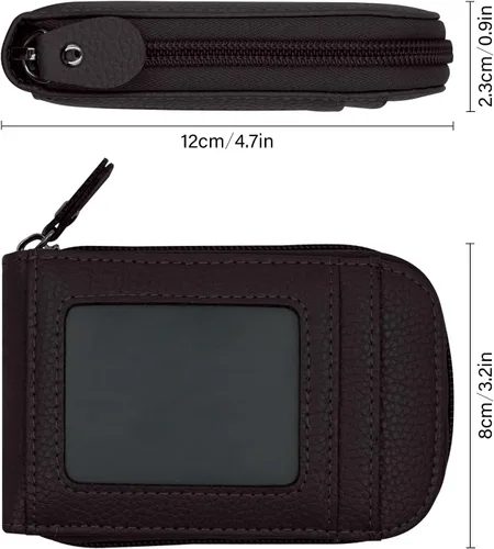 Vista 13 de RFID mini organizador de tarjetas de crédito, cuero auténtico, billetera compacta con visor de identificación, S, Negro
