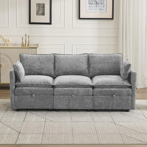 Vista 68 de Otomana cuadrada grande de 27 pulgadas con almacenamiento, reposapiés tapizado moderno con patas antideslizantes para sofá, mesa de café, sala