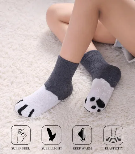 Vista 3 de SDBING Calcetines Peludos para Niños, Calcetines Antideslizantes para Niños Pequeños Niños Niñas Lindos Acogedores Calcetines Cálidos de Invierno
