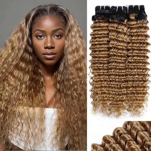 Vista 13 de Manojos de cabello humano ondulado profundo de 12, 14, 16 pulgadas, paquetes de ondas de agua, 100% sin procesar, 10A, cabello humano virgen