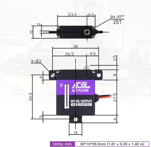 Vista 4 de AGFRC Servo micro de alto par de torsión de 22.5 lbs - Servo servomotor digital CNC delgado sin núcleo de engranaje digital para planeador de avión