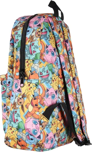 Vista 3 de Bioworld Mochila Pokemon Pikachu Squirtle Jigglypuff Eevee Bulbasaur Charmander Mochila de viaje escolar para laptop de 17 pulgadas